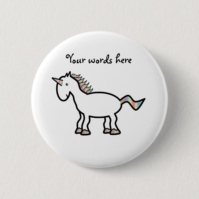 White rainbow unicorn pinback button (Front)