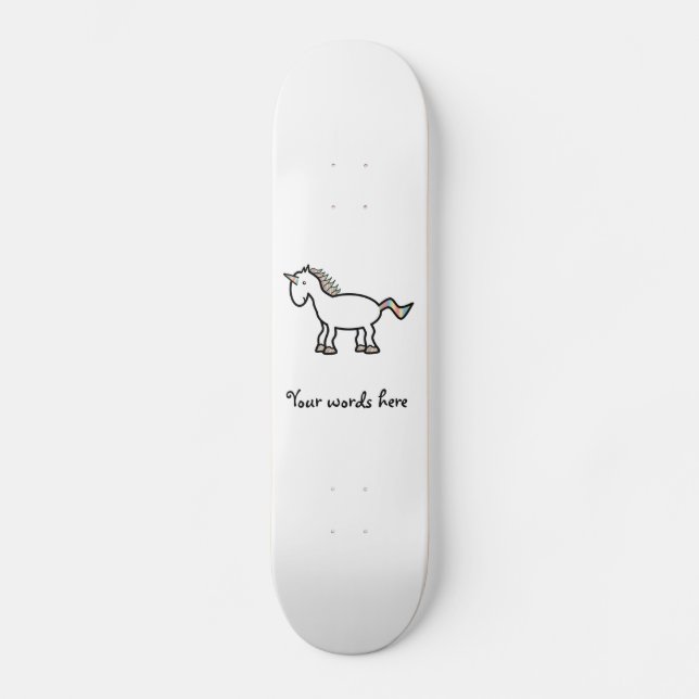 White rainbow unicorn skateboard deck (Front)