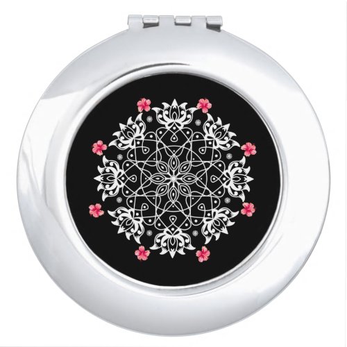 White Rangoli with hibiscus  Compact Mirror