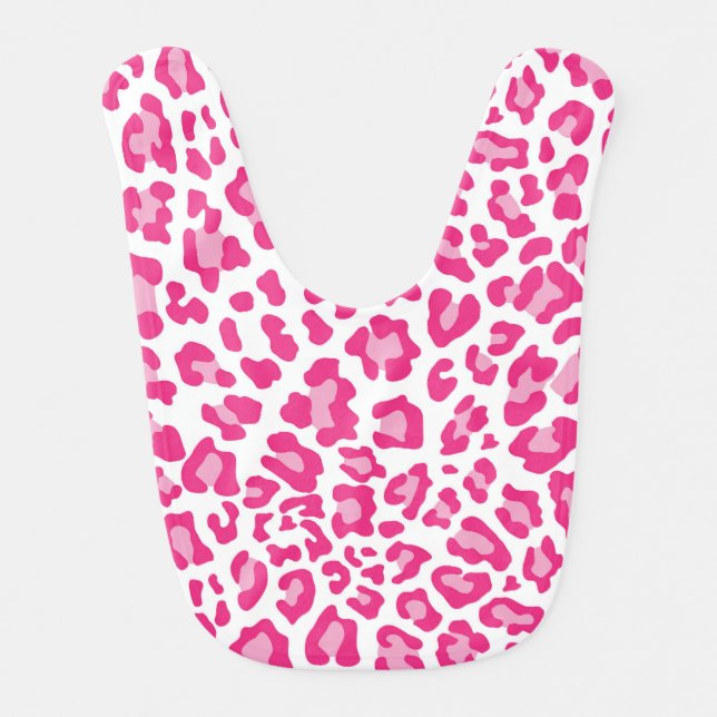 White, Raspberry, and Pink Leopard Print Bib (Front)