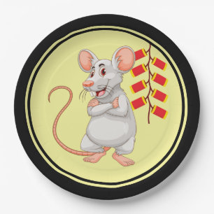 White Rat & Chinese Firecrackers Paper Plates