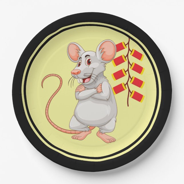 White Rat & Chinese Firecrackers Paper Plates (Front)
