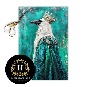 White Raven in Teal Royal Cloak Decoupage Tissue Paper