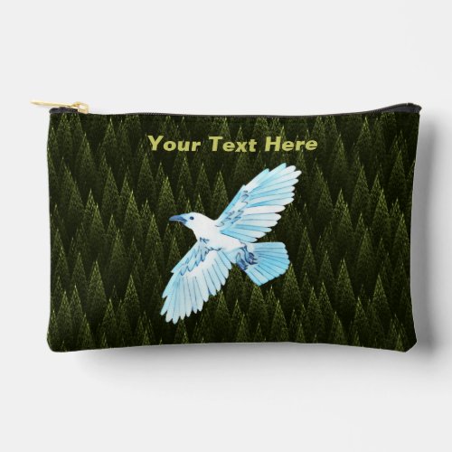 White Raven on Fractal Conifers Accessory Pouch