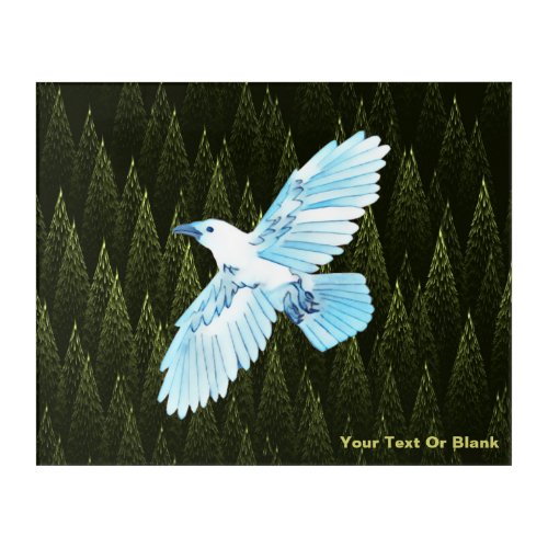 White Raven on Fractal Conifers Acrylic Print