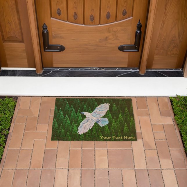 White Raven on Fractal Conifers Fiber Doormat (Insitu (Outdoor))