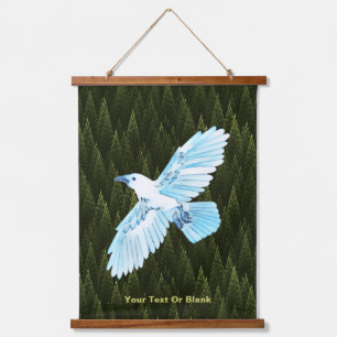 White Raven on Fractal Conifers Hanging Tapestry