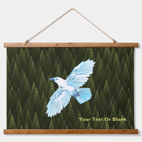 White Raven on Fractal Conifers Hanging Tapestry