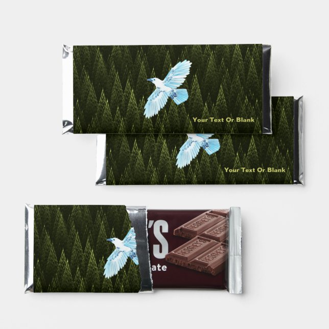 White Raven on Fractal Conifers Hershey Bar Favors (Front)