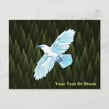 White Raven On Fractal Conifers Postcard by Bluestar48 at Zazzle