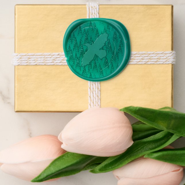 White Raven on Fractal Conifers Wax Seal Sticker (Front)