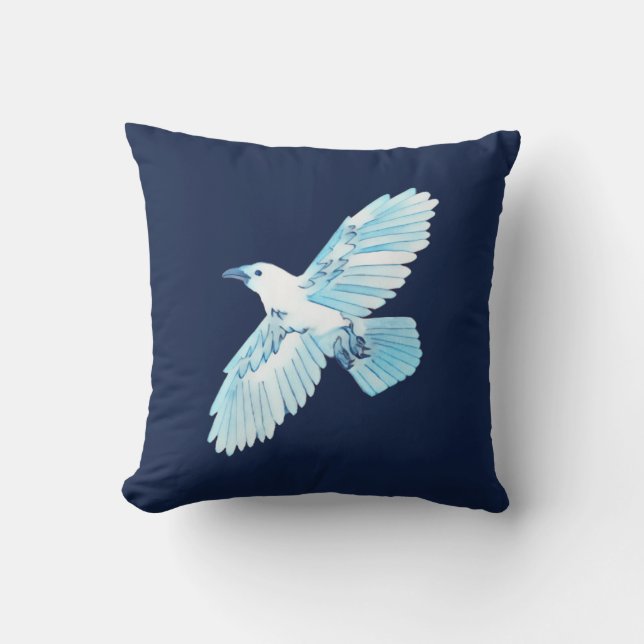 White Raven Throw Pillow (Front)