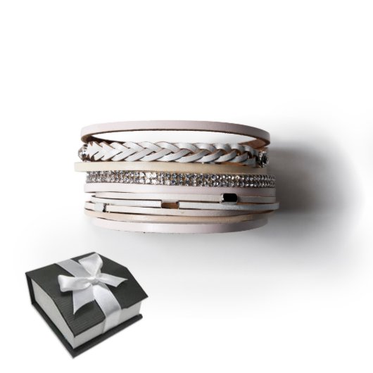 White Real Chic Leather Bracelet 1 (Front)