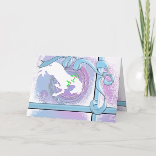 White Rearing Horse Holiday Lavender Swirl Card