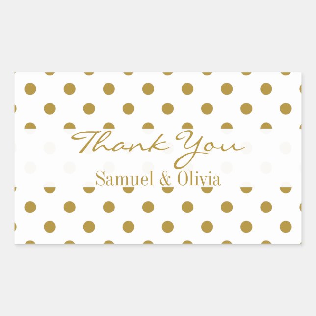 White Rectangle Custom Gold Polka Dotted Thank You Rectangular Sticker (Front)