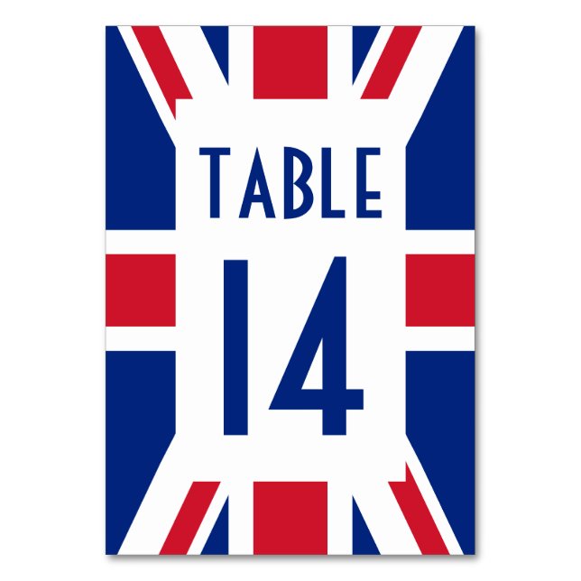 White Rectangle Union Jack Numbered Table Number (Front)