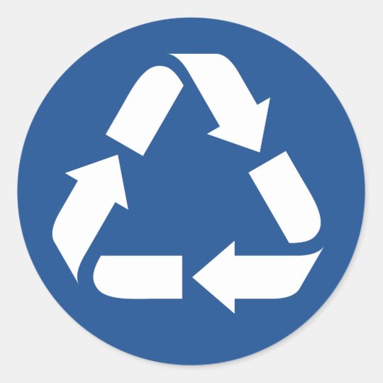 White recycle symbol on dark blue background classic round sticker | Zazzle