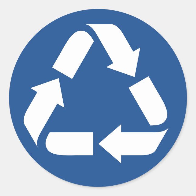 White recycle symbol on dark blue background classic round sticker (Front)
