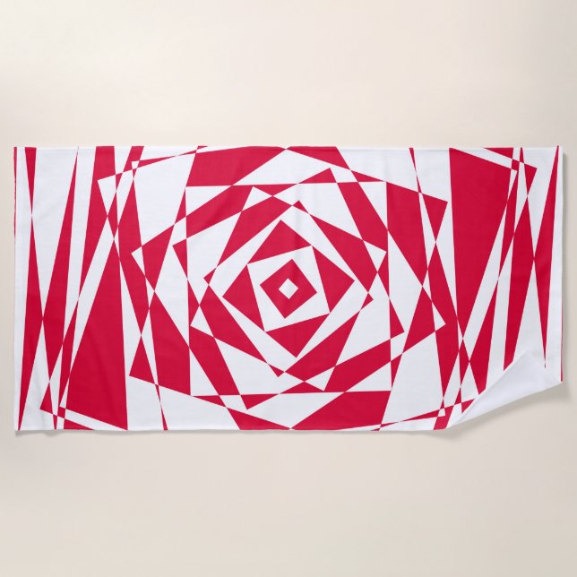 White & Red Abstract Illusion Beach Towel | Modern (Front)