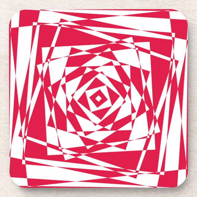 White red abstract illusion  beverage coaster (Front)