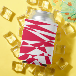 White & Red Abstract Illusion Can Cooler, Modern  Can Cooler