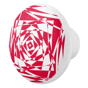 White & Red Abstract Illusion Ceramic Knob