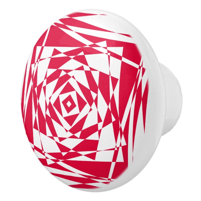 White & Red Abstract Illusion Ceramic Knob  (Right)