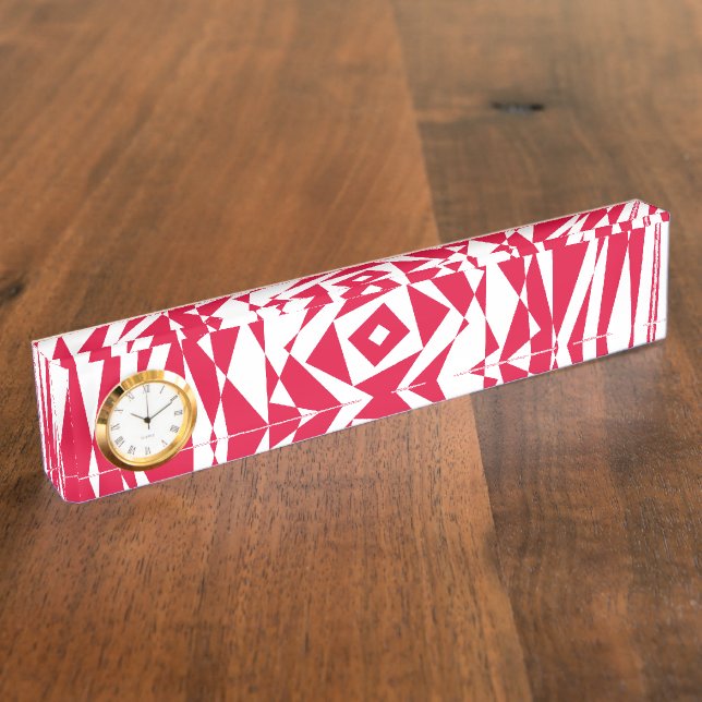 White Red Abstract Illusion Desk Name Plate  (Side)