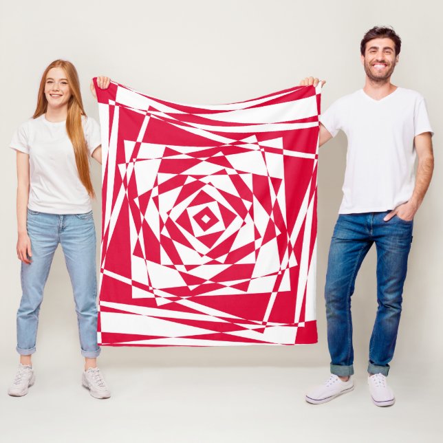 White Red Abstract Illusion Fleece Blanket  (In Situ)