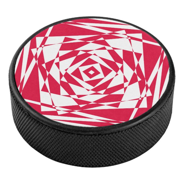 White Red Abstract Illusion Hockey Puck – Modern  (3/4)
