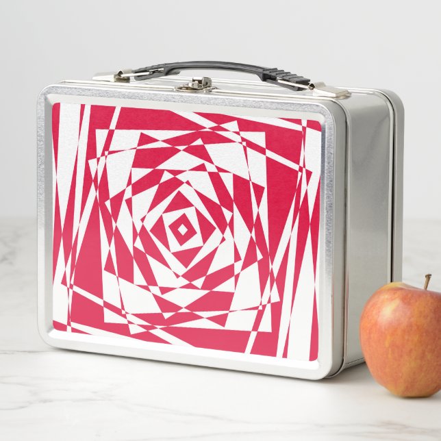 White Red Abstract Illusion Metal Lunch Box  (In Situ)