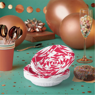 White & Red Abstract Illusion Paper Bowls – Modern