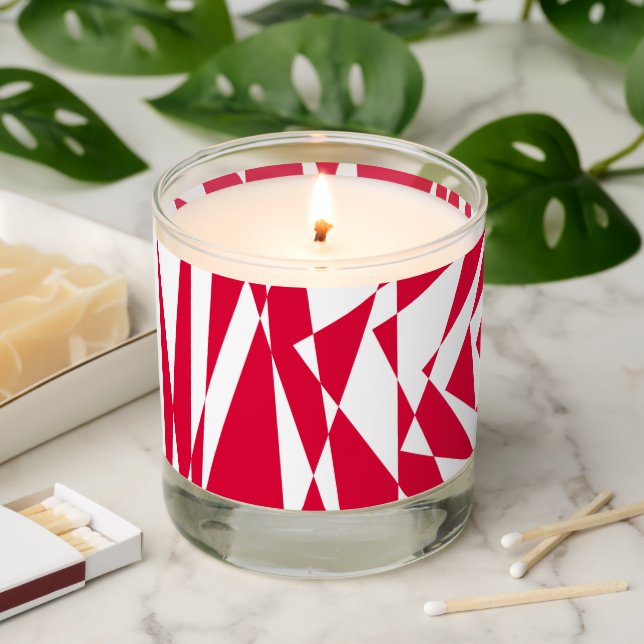 White & Red Abstract Illusion Scented Candle Art (Lit)