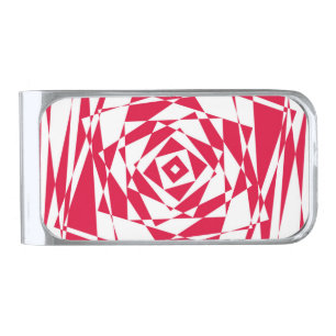 White red abstract illusion silver finish money clip