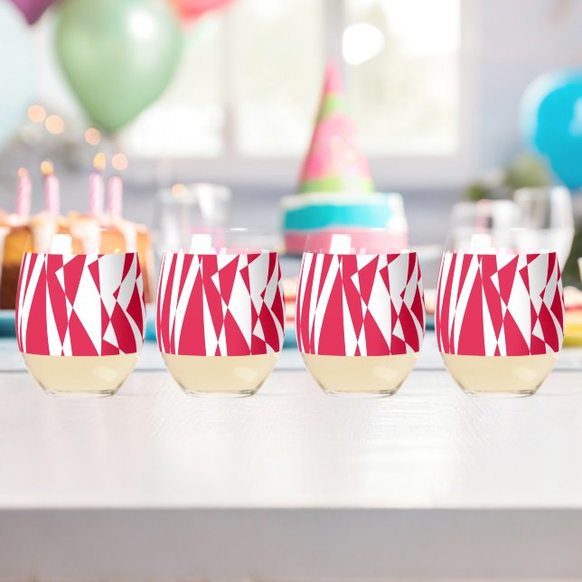 White Red Abstract Illusion Stemless Wine Glass  (Insitu (Birthday))