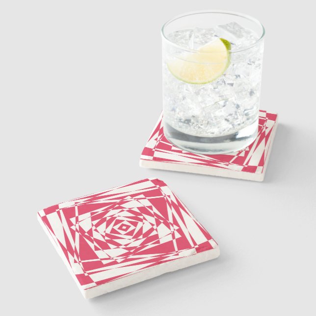 White Red Abstract Illusion Stone Coaster – Modern (Side)