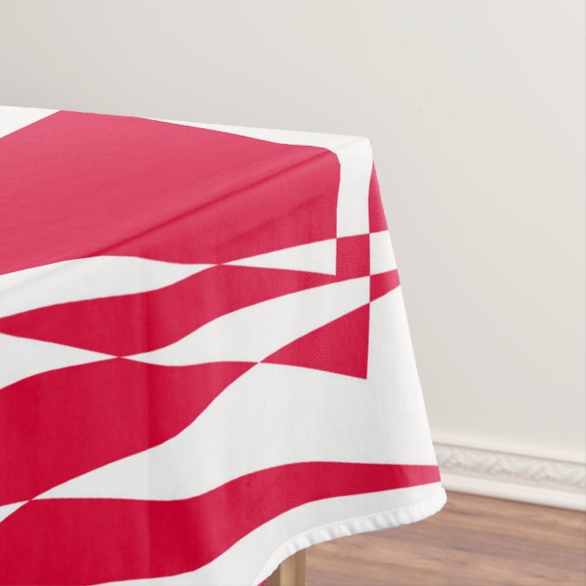White & Red Abstract Illusion Tablecloth – Modern  (In Situ)