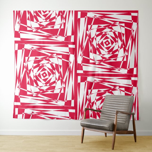 White Red Abstract Illusion Tapestry | Modern  (In Situ (Horizontal))