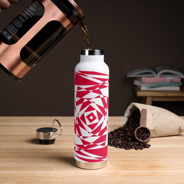 White Red Abstract Illusion Water Bottle – Modern  (Coffee)