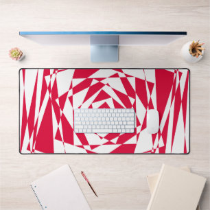 White & Red Abstract Optical Illusion Desk Mat