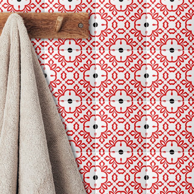 White Red and Black Geometric Mosaic Pattern Ceramic Tile (Creator Uploaded)