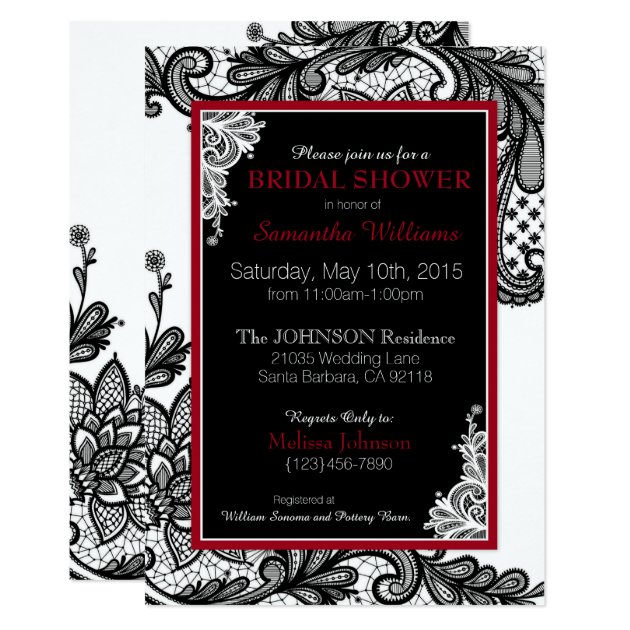 White Red And Black Lace Bridal Shower Invitation