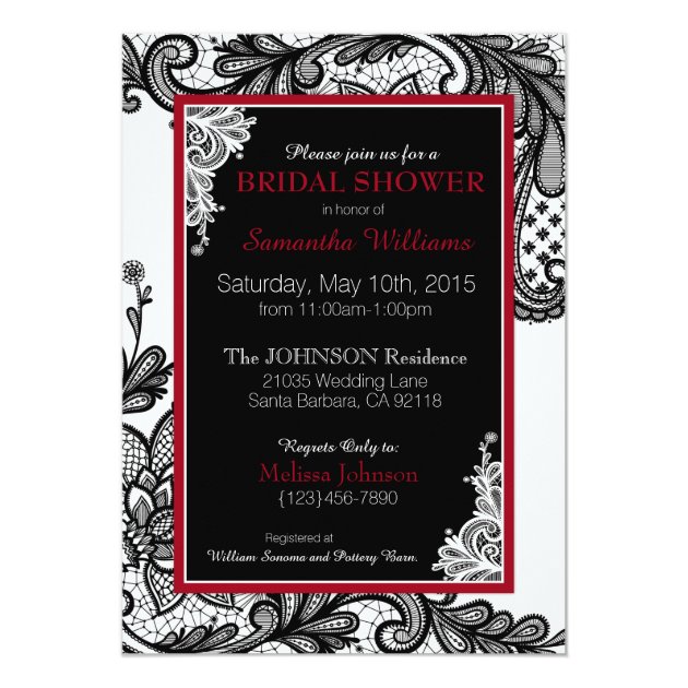 White Red And Black Lace Bridal Shower Invitation