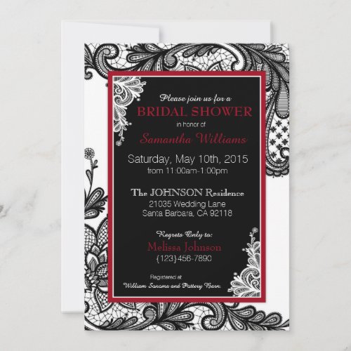White Red and Black Lace Bridal Shower Invitation