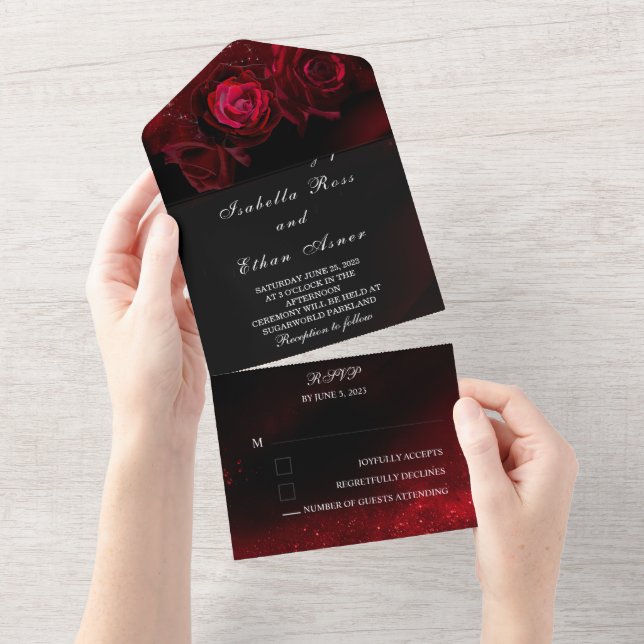 White Red and Black Weddings Theme All In One Invitation (Tearaway)