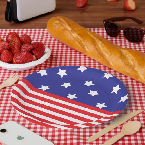 White Red and Blue Stars Stripes Paper Plate