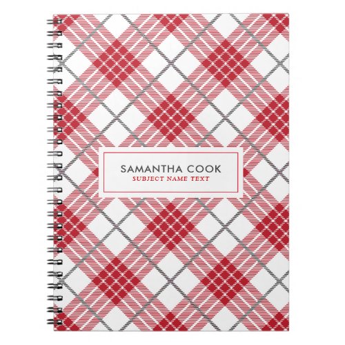 White red and gray plaid pattern notebook