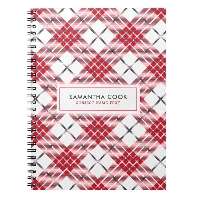 White red and gray plaid pattern notebook (Front)