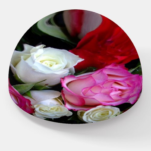 White Red and Pink Roses Bouquet Paperweight