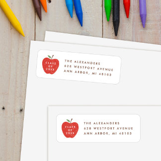 White Red Apple Preschool Graduation Address Label